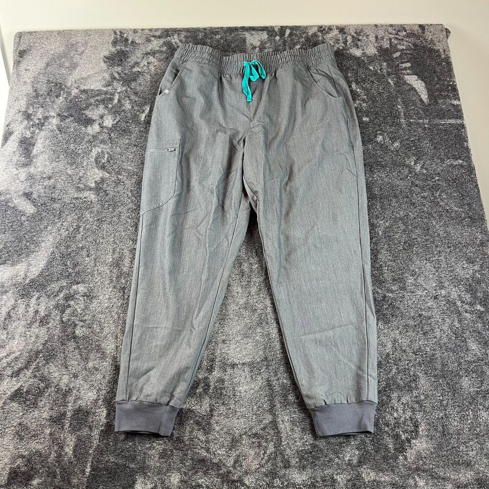 Figs Gray Joggers with Teal Drawstrings